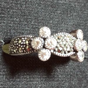 Vintage JJ Sterling Silver, CZ & Marcasite ring; ~size 5; designer Judith Jack